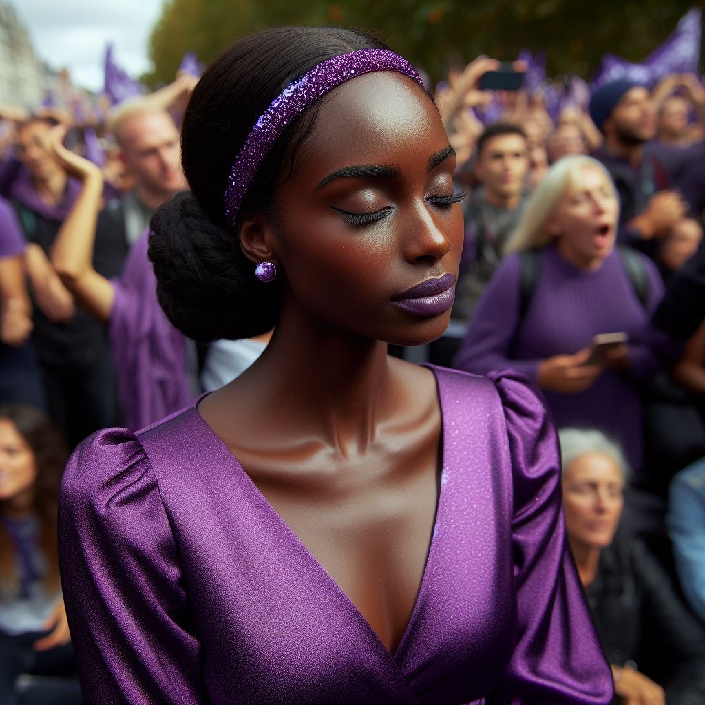 Power of Awareness. This photo shows an image of a woman in the middle of an angry crowd. She is calm and poised. She is at peace. Even in the present moment surrounded by an angry crowd. This is the power of awareness.